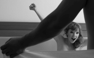 The woman is surprised by the member of the size of the member using soda